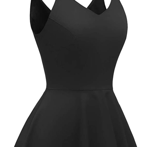 NWOT! Spaghetti Strap Empire Waist A-line Zipper Pockets 50s Style Dress 3XL Blk - Picture 3 of 6